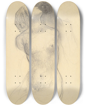 Triptych art skateboard deck of Kahlil Gibran Woman And Head Ofchrist by Kahlil Gibran (1883-1931)