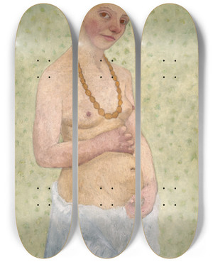 Triptych art skateboard deck of Paula Modersohnbecker Selfportrait On The 6Th Wedding Anniversary by Paula Modersohn-Becker (1876-1907)
