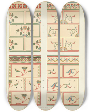 Triptych art skateboard deck of George Ashdown Audsley Polychromatic Decoration As Applied To Buildings In The Medival Styles Pl05 by George Ashdown Audsley (1838-1925)