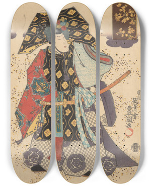 Triptych art skateboard deck of Utagawa Kunisada Toyokuni Iii An Actor With An Elaborate Robe by Utagawa Kunisada (Toyokuni III) (1786-1865)