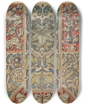 Triptych art skateboard deck of Anton Seder Die Pflanze In Kunst Und Gewerbe Pl102 by Anton Seder (1850-1916)