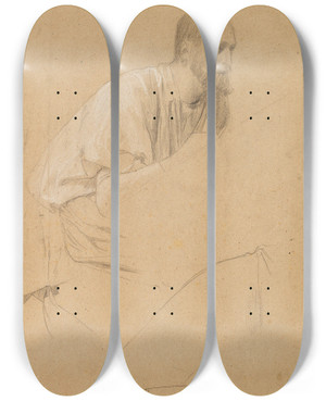 Triptych art skateboard deck of Gustav Klimt Drawing Older Man by Gustav Klimt (1862-1918)