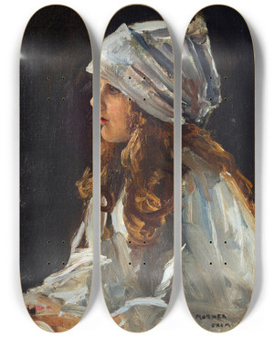Triptych art skateboard deck of Sir John Lavery Portrait Of The Artists Daughter Alice by Sir John Lavery (1856-1941)