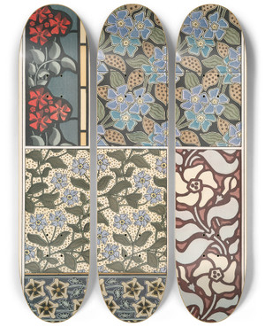 Triptych art skateboard deck of Maurice Pillard Verneuil Pervenche 2 by Maurice Pillard Verneuil (1869-1942)