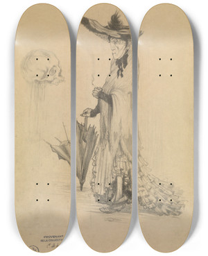 Triptych art skateboard deck of Henri Evenepoel The Old Whore Madam by Henri Evenepoel (1872-1899)