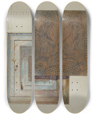 Triptych art skateboard deck of Ethelbert Brown Wall Cabinet by Ethelbert Brown