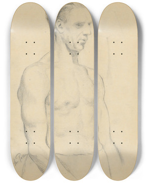Triptych art skateboard deck of Tefan Polkorb Study Of Male Nude From Waist Up by Stefan Polkorab