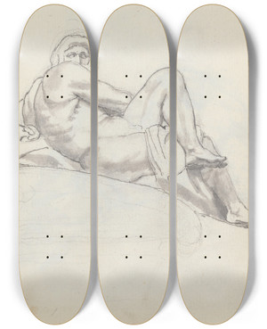 Triptych art skateboard deck of John Flaxman Study Of Day By Michalengelo Tomb Of Giuliano De Medici Church Of San Lorenzo Florence by John Flaxman (1755-1826)