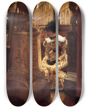 Triptych art skateboard deck of James Tissot En El Louvre Lesthetique by James Tissot (1836-1902)