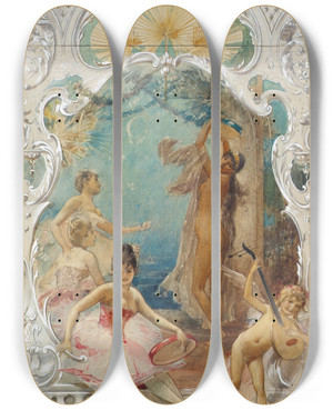 Triptych art skateboard deck of Eduard Veith Tanz by Eduard Veith (1856-1925)