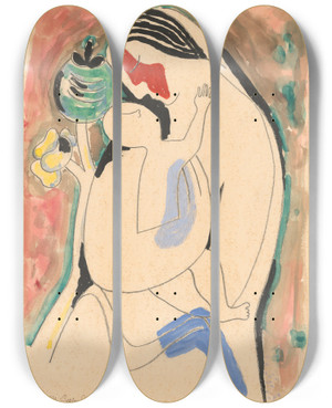 Triptych art skateboard deck of Mikul Galanda Mother With Baby And Flower by Mikulas Galanda (1895-1938)