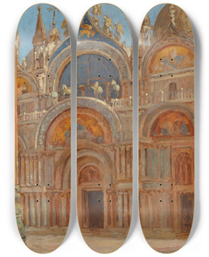 Triptych art skateboard deck of Jan Stanislawski Venedig San Marco Portal by Jan Stanislawski (1860-1907)