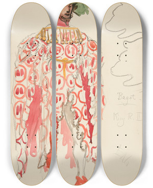 Triptych art skateboard deck of Edwin Austin Abbey Bagot Costume Sketch For Henry Irvings Planned Production Of King Richard Ii by Edwin Austin Abbey (1852-1911)