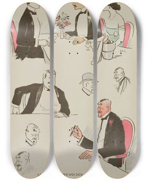 Triptych art skateboard deck of Georges Goursat Sem Nice Au Casino_2 by Georges Goursat (Sem) (1863-1934)