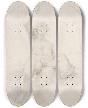Triptych art skateboard deck of Cristoforo Roncalli Apollo Seated On A Cloud Holding A Torch Aloft by Cristoforo Roncalli (1552-1626)
