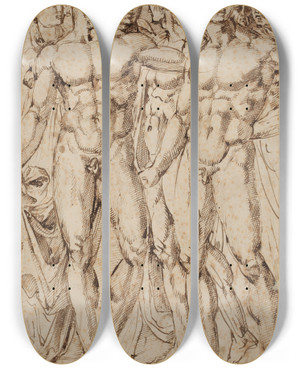 Triptych art skateboard deck of Baccio Bandinelli Studien Nach Mnnlichen Und Weiblichen Aktfiguren by Baccio Bandinelli (1493-1560)