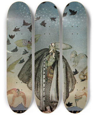 Triptych art skateboard deck of Kay Rasmus Nielsen East Of The Sun And West Of The Moon Pl 25 by Kay Rasmus Nielsen (1886-1957)