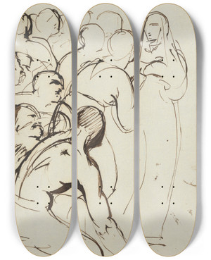 Triptych art skateboard deck of Benjamin Robert Haydon Study Of A Group Of Figures Kneeling And Standing by Benjamin Robert Haydon (1786-1846)