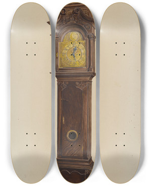 Triptych art skateboard deck of Amos C Brinton Grandfather Clock by Amos C Brinton