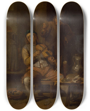 Triptych art skateboard deck of Willem Van Herp Village Violinist by Willem van Herp (1614-1677)