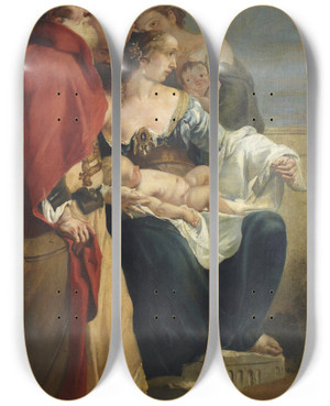 Triptych art skateboard deck of Francesco Fontebasso Joash And Jehosheba by Francesco Fontebasso (1707-1769)