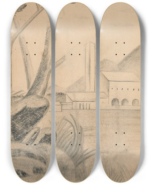 Triptych art skateboard deck of Viking Eggeling Study For Landscape I by Viking Eggeling (1880-1925)
