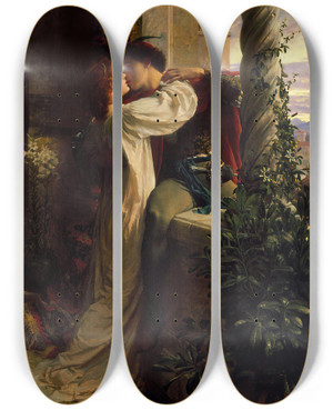 Triptych art skateboard deck of Frank Dicksee Romeo And Juliet by Frank Dicksee (1853-1928)