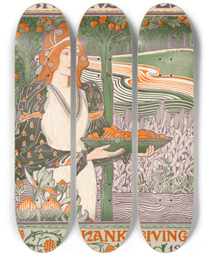 Triptych art skateboard deck of Louis Rhead Harpers Bazar Thanksgiving 1894 by Louis Rhead (1857-1926) Triptych art skateboard deck of Louis Rhead Harpers Bazar Thanksgiving 1894 by Louis Rhead (1857-1926)