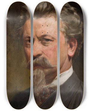 Triptych art skateboard deck of Tytus Seweryn Pilecki Selfportrait by Tytus Seweryn Pilecki (1840-1906)