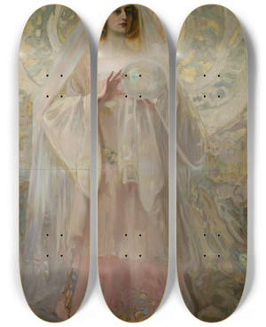Triptych art skateboard deck of Kazimierz Stabrowski Princess Of The Magic Crystal by Kazimierz Stabrowski (1869-1929)