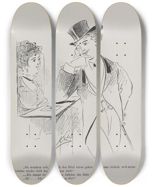 Triptych art skateboard deck of Karel Klic Bilderbuch Fur Hagestolze Pl049 by Karel Klic (1841-1926)