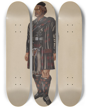 Triptych art skateboard deck of Florian Rokita Cigar Store Scotchman by Florian Rokita