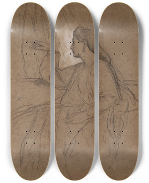 Triptych art skateboard deck of Anselm Feuerbach Lesbia Mit Dem Vogel by Anselm Feuerbach (1829-1880)