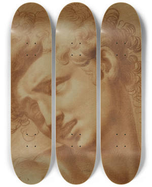 Triptych art skateboard deck of Cristoforo Roncalli Head Of A Youth by Cristoforo Roncalli (1552-1626)