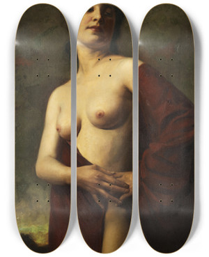 Triptych art skateboard deck of Hans Hassenteufel Halbakt Einer Jungen Frau by Hans Hassenteufel (1887-1943)