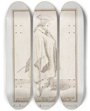 Triptych art skateboard deck of Pier Leone Ghezzi Luigi Vanvitelli by Pier Leone Ghezzi (1674-1755)