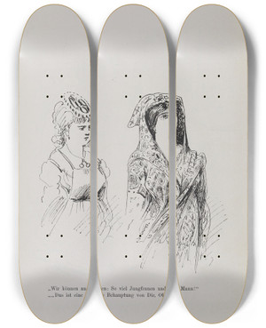 Triptych art skateboard deck of Karel Klic Bilderbuch Fur Hagestolze Pl010 by Karel Klic (1841-1926)