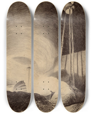 Triptych art skateboard deck of Henrique Alvim Corra Martian Viewing Vapor Cloud by Henrique Alvim Correa (1876-1910)