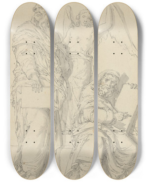 Triptych art skateboard deck of Louisfelix De La Rue The Prophets Hosea And Jonah by Louis-Felix de La Rue (1731-1765)