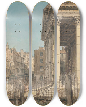 Triptych art skateboard deck of William Henry Hunt The Portico Of St Martininthefields by William Henry Hunt (1790-1864)