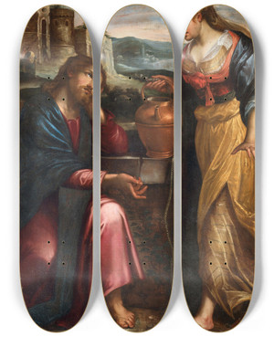Triptych art skateboard deck of Lavinia Fontana Christ And The Samaritan Woman At The Well by Lavinia Fontana (1552-1614)
