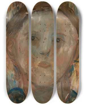 Triptych art skateboard deck of Tadeusz Makowski Little Girls Head_1 by Tadeusz Makowski (1882-1932)