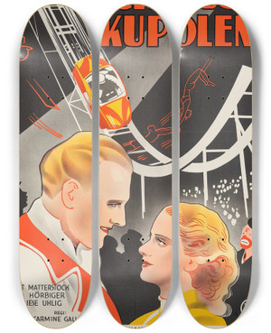 Triptych art skateboard deck of Eric Rohman Manege by Eric Rohman (1891-1949)