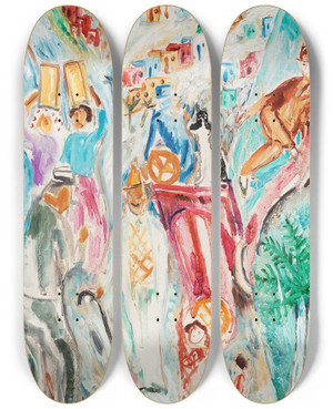 Triptych art skateboard deck of Nils Dardel Turisten P Teneriffa by Nils Dardel (1888-1943)