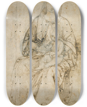 Triptych art skateboard deck of Raphael Seated Madonna And Child by Raphael (1483-1520)