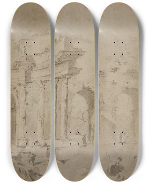 Triptych art skateboard deck of Francesco Guardi Capriccio Mit Rmischen Ruinen by Francesco Guardi (1712-1793)