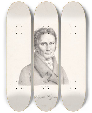 Triptych art skateboard deck of Johan Ludvig Lund Henrik Steffens by Johan Ludvig Lund (1777-1867)