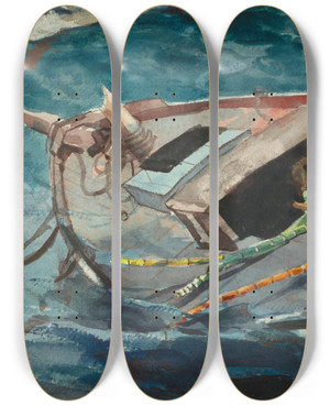 Triptych art skateboard deck of Winslow Homer Study For The Gulf Stream_1 by Winslow Homer (1836-1910)