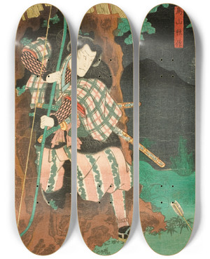Triptych art skateboard deck of Utagawa Kunisada Toyokuni Iii Actor In The Role Of Toriyama Akisaku In The Play Shiranui Monogatari by Utagawa Kunisada (Toyokuni III) (1786-1865)