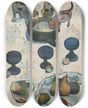 Triptych art skateboard deck of Paul Gauguin Still Life With Three Puppies by Paul Gauguin (1848-1903)